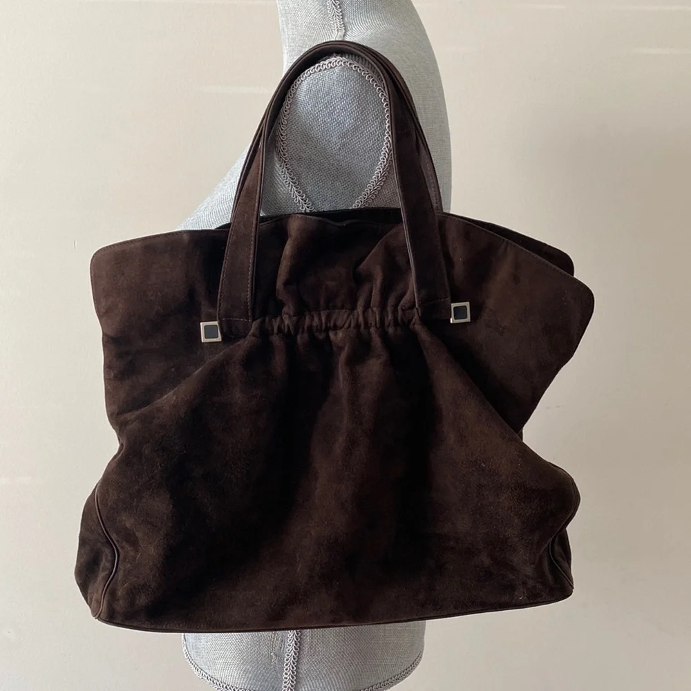 Giorgio Armani Suede Shoulder Bag Purse Chocolate Brown - Picture 2 of 9